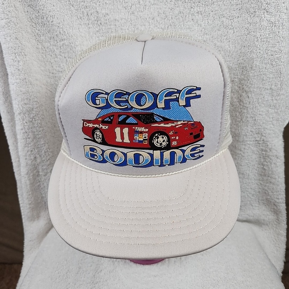 Vintage Geoff Bodine Nascar Trucker Hat White Snapback Mesh Rope Cap Racing 11